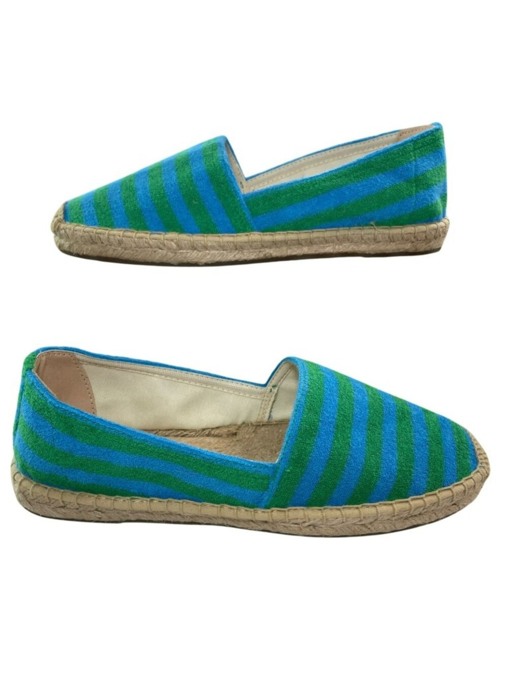 Soludos Espadrilles Blue Green Striped Canvas Slip-On Women's US Size 9-9.5 NWB